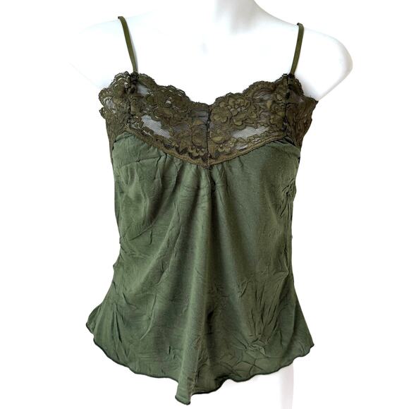 Y2K Lace Trim Cami Top Medium Olive Green 90s Fairy Whimsygoth Retro Camisole - Picture 1 of 14